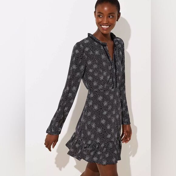 LOFT lined black and white boho dress size petals - Picture 1 of 8